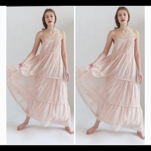 Urban Outfitter Romantic Embroidered Pink Maxi Dress Sz S